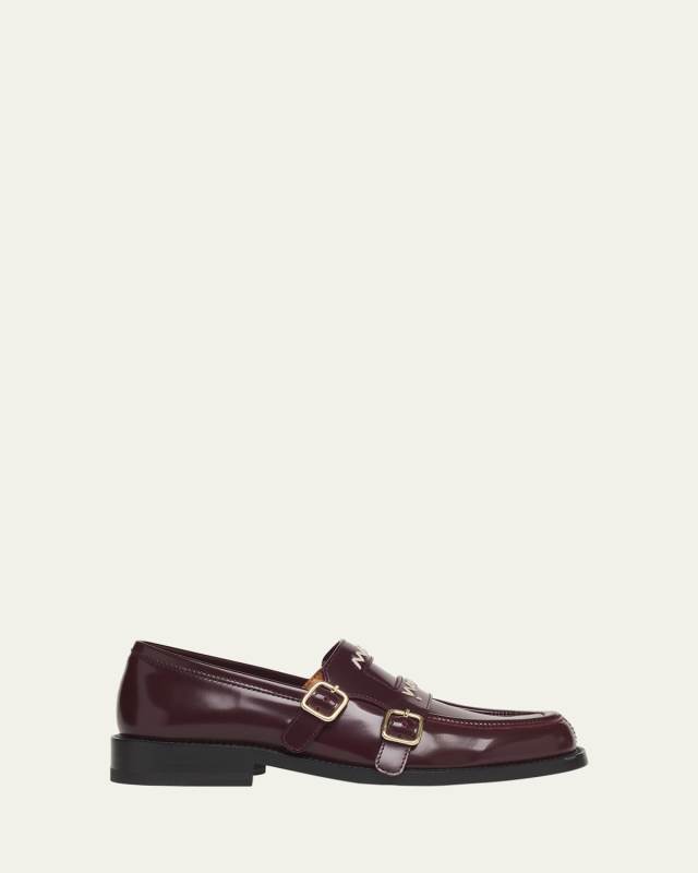Logo Dual Monk-Strap Leather Loafers